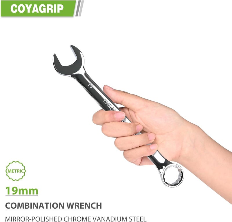 COYAGRIP 19mm Wrench, Industrial Grade Spanner, Combination Wrenches Metric with 12-Point Box End, 15-Degree Offset, 19mm Wrenches Chrome Vanadium Steel Mirror Polished - Image 2